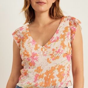 Vtg Y2K Trousers Etc. 100% Silk Floral Coquettecore Blouse Top Size 10